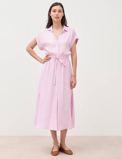 Robe longue &eacute;vas&eacute;e ceintur&eacute;e rose femme