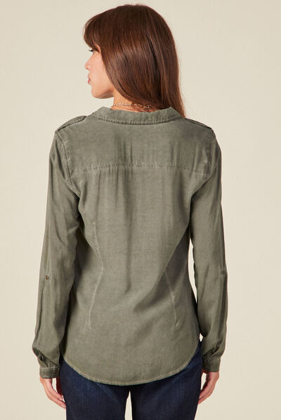 Chemise manches longues vert kaki femme