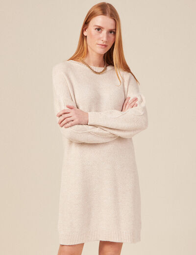 Robe pull droite torsades creme femme