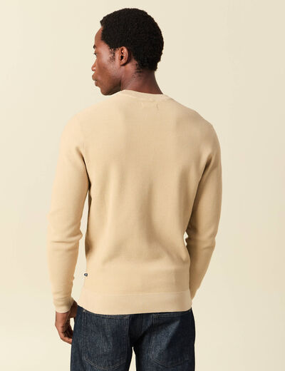 Pull fin col rond manches longues beige homme