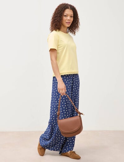 T-shirt droit col rond manches courtes jaune pastel femme