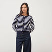 Gilet manches longues col rond en coton bleu marine femme