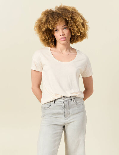T-shirt manches courtes brillant creme femme