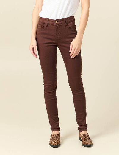 Pantalon skinny push-up taille standard marron fonc&eacute; femme