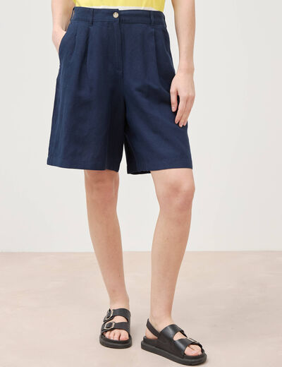 Short taille haute bleu marine femme