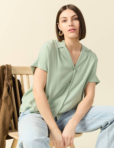 Chemise manches courtes vert olive femme