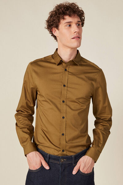 Chemise manches longues vert kaki homme