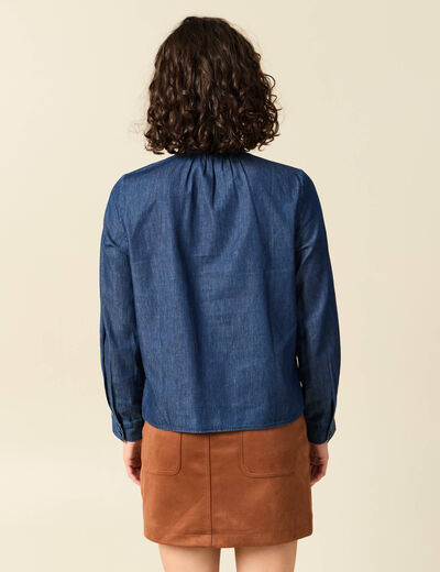 Chemise &agrave; pans manches longues en coton denim stone femme