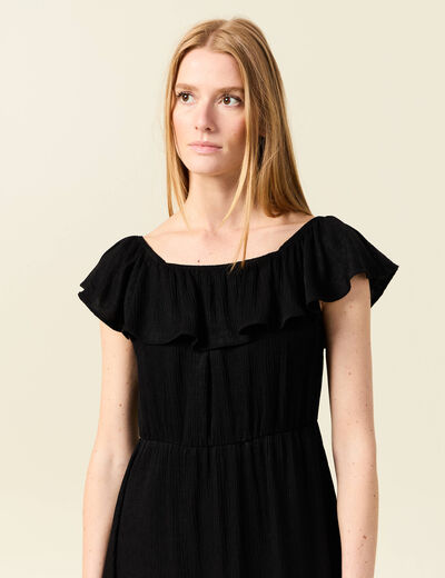 Robe col carré manches courtes noir femme