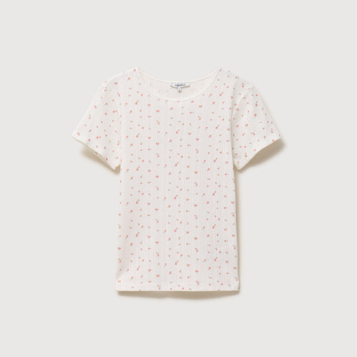 T-shirt ajust&eacute; col rond manches courtes ivoire femme