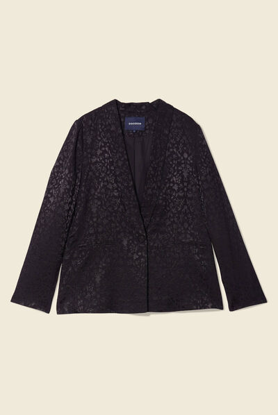 Veste blazer droite satin noir femme
