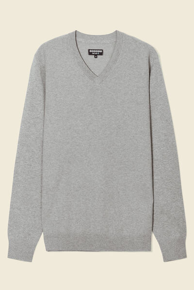 Pull col en V éco-responsable gris foncé homme