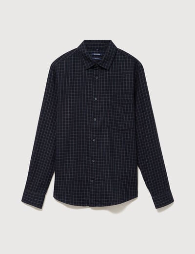 Chemise manches longues en coton bleu marine homme