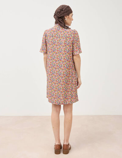 Robe manches courtes col montant multicolore femme