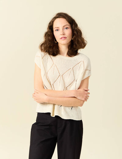 Pull ajouré éco-responsable beige femme