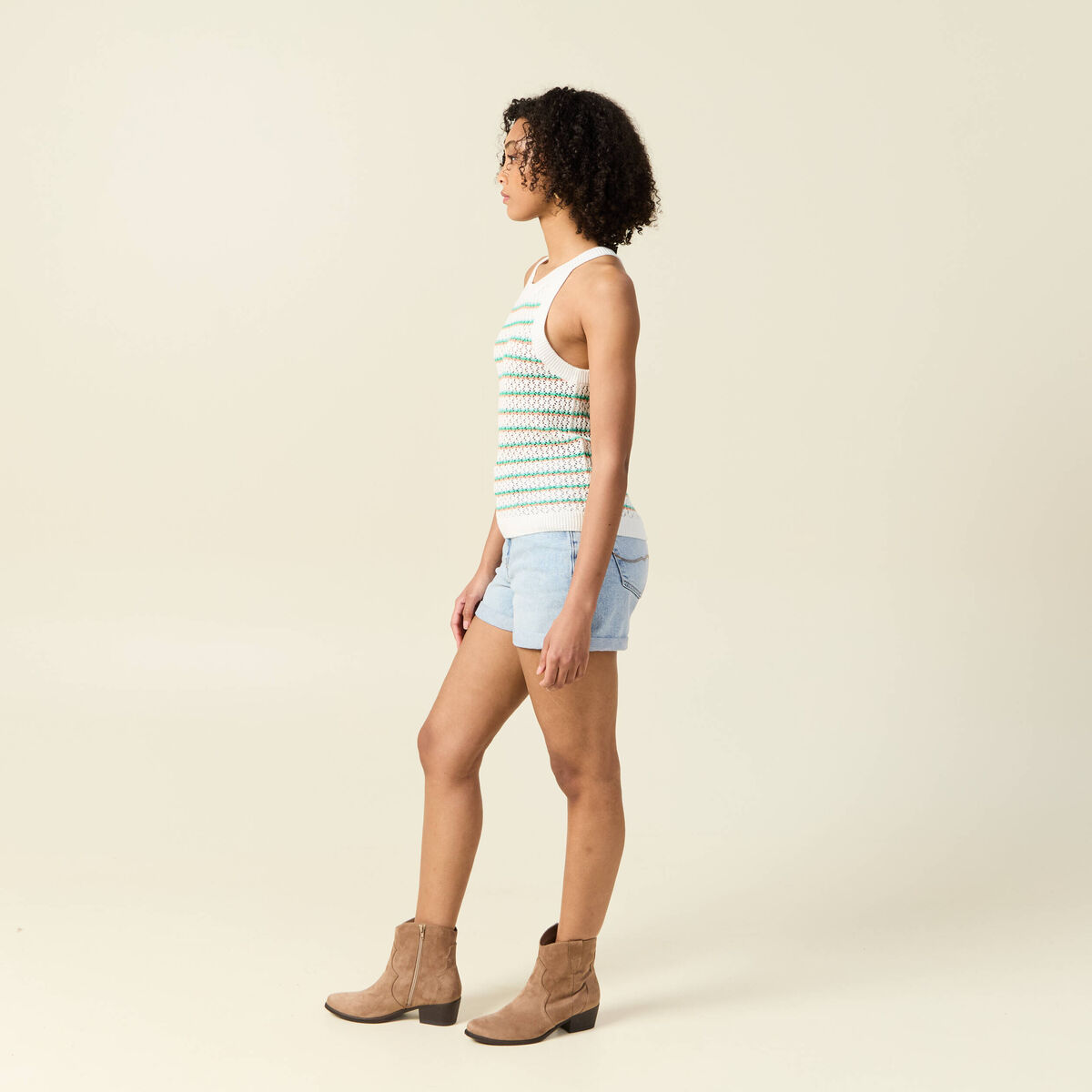 Débardeur tricot ajouré blanc femme