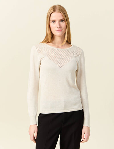 Pull manches longues ajouré creme femme