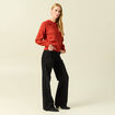 Pull manches longues col rond rouge fonc&eacute; femme