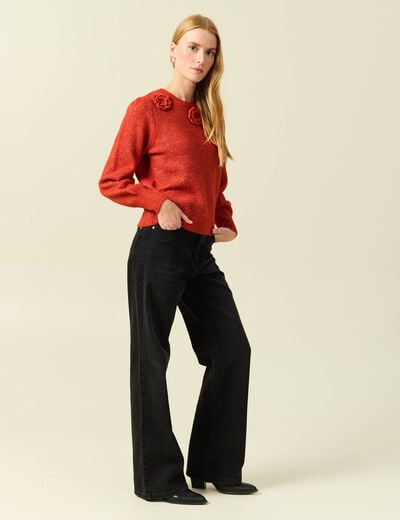 Pull manches longues col rond rouge fonc&eacute; femme