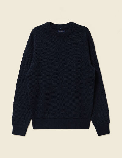 Pull col rond bleu marine homme