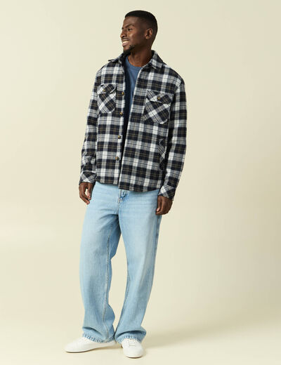 Surchemise oversize courte doubl&eacute;e bleu marine homme