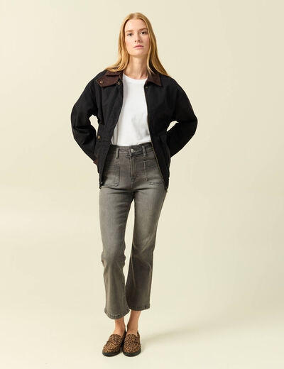Jeans bootcut cropped taille haute denim gris femme