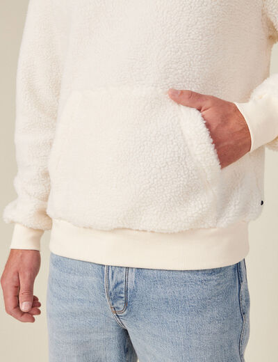 Sweat à capuche sherpa ecru homme