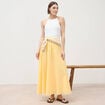 Jupe longue &eacute;vas&eacute;e en coton doubl&eacute;e jaune clair femme
