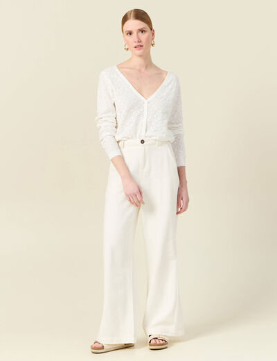 Gilet manches longues ajouré ecru femme