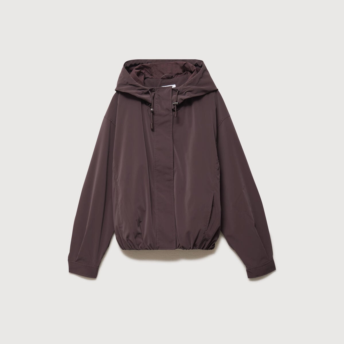 Blouson oversize court &agrave; capuche marron femme