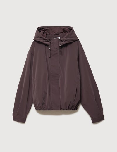 Blouson oversize court &agrave; capuche marron femme