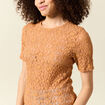 T-shirt cintré col rond dentelle terracotta femme