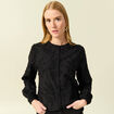 Chemise col rond manches longues brod&eacute;e noir femme