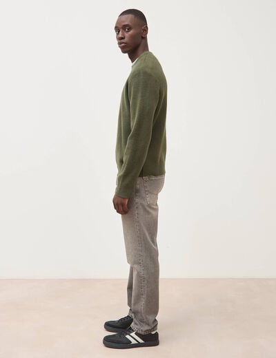 Pull droit col rond manches longues vert kaki homme
