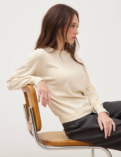 Pull oversize col rond manches longues creme femme