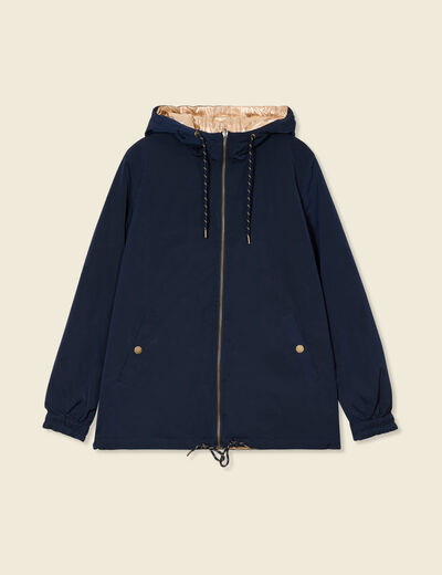 Parka réversible à capuche bleu marine femme