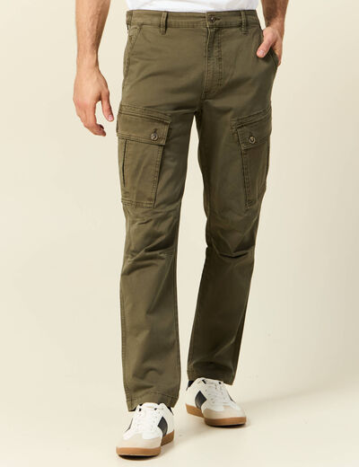 Pantalon cargo droit vert kaki homme