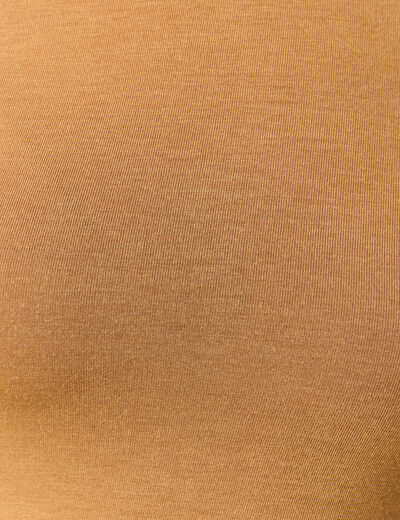 T-shirt cintr&eacute; manches longues col rond marron clair femme