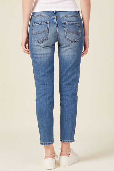 Jeans slim taille basse 7/8ème denim used femme