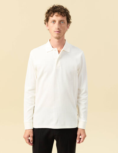 Polo manches longues en coton ecru homme