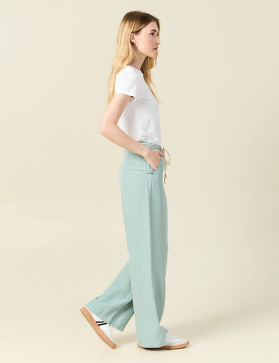 Pantalon loose taille haute vert pastel femme