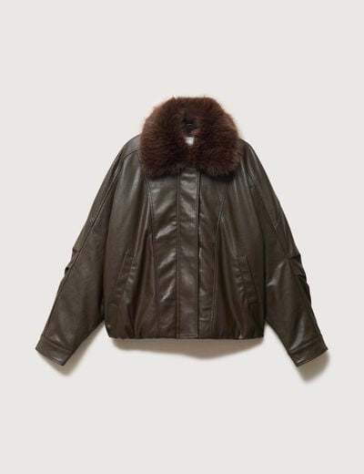 Blouson oversize manches longues vert olive femme