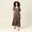 Robe longue droite col v manches courtes noir femme