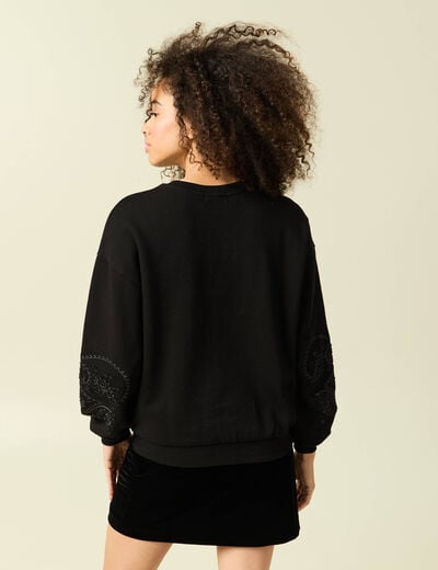 Sweat col rond manches longues noir femme