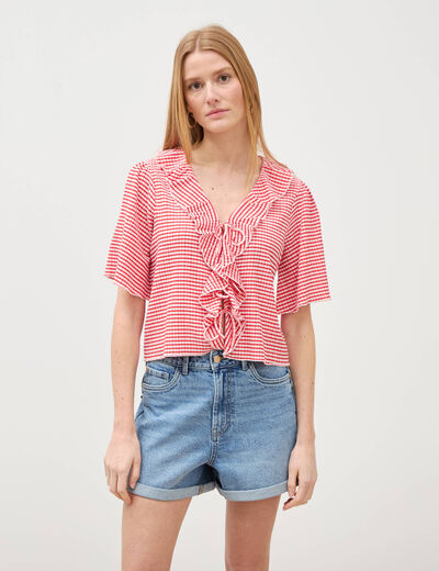Short mom taille haute en jean denim used femme