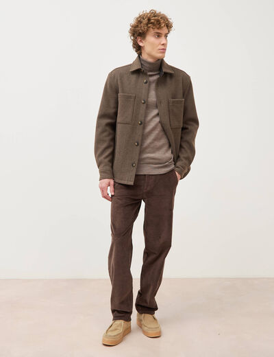 Pantalon droit en velours longueur 32 marron fonc&eacute; homme