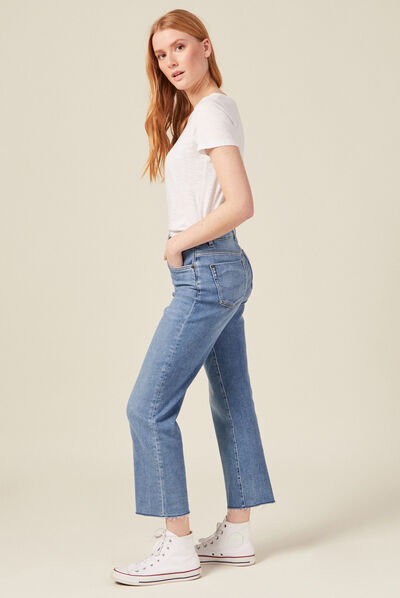 Jeans bootcut cropped denim used femme