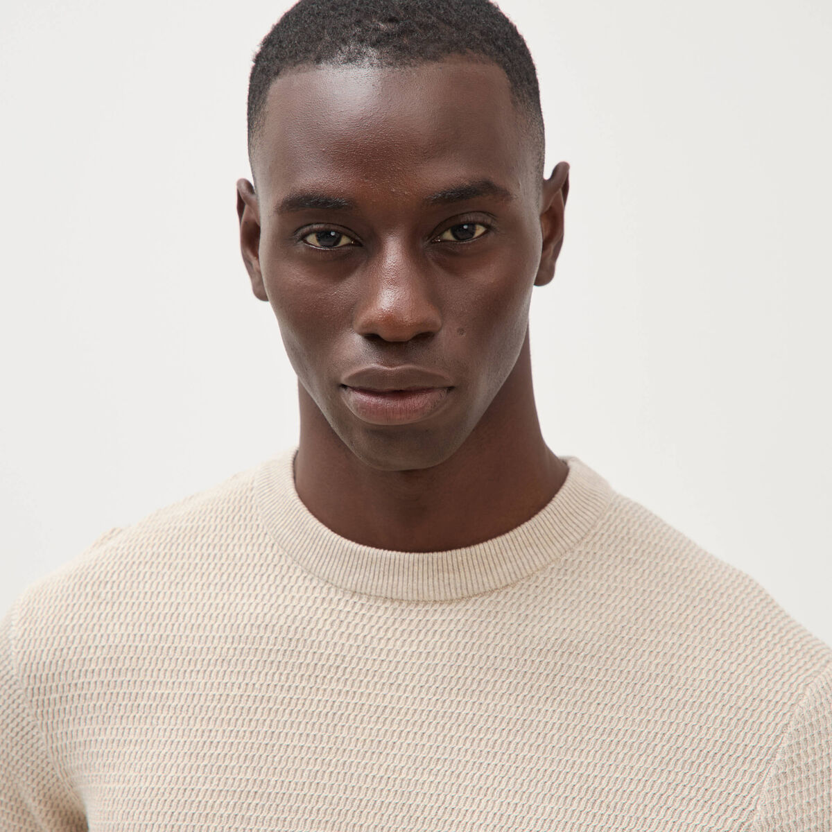 Pull droit manches longues sable homme