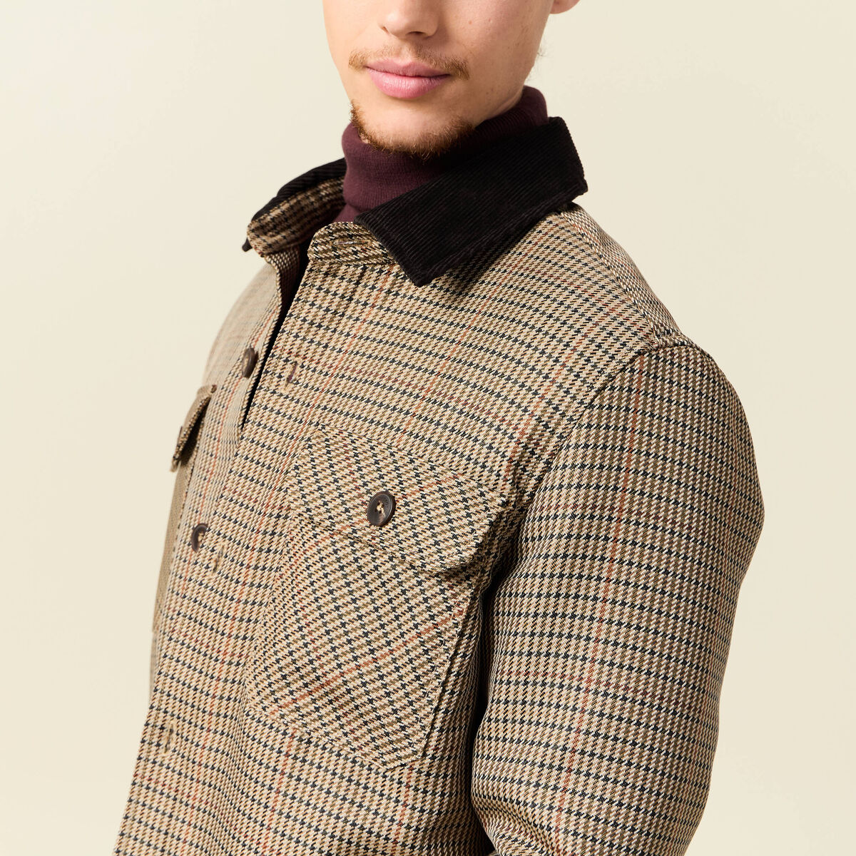 Veste oversize courte manches longues beige homme