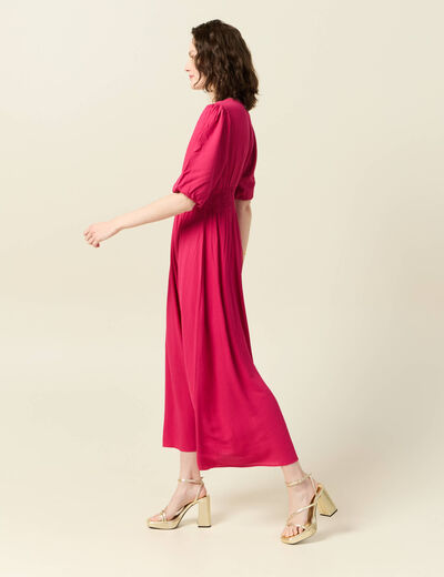 Robe longue évasée rose framboise femme